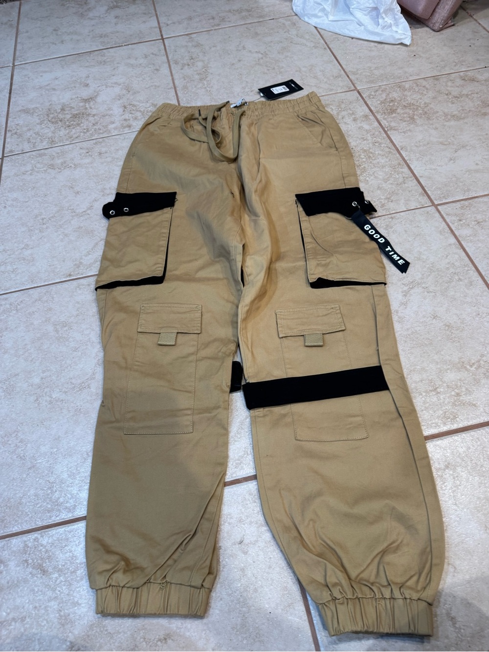 Fashion Nova Tan Cargo Pants with Black Accents